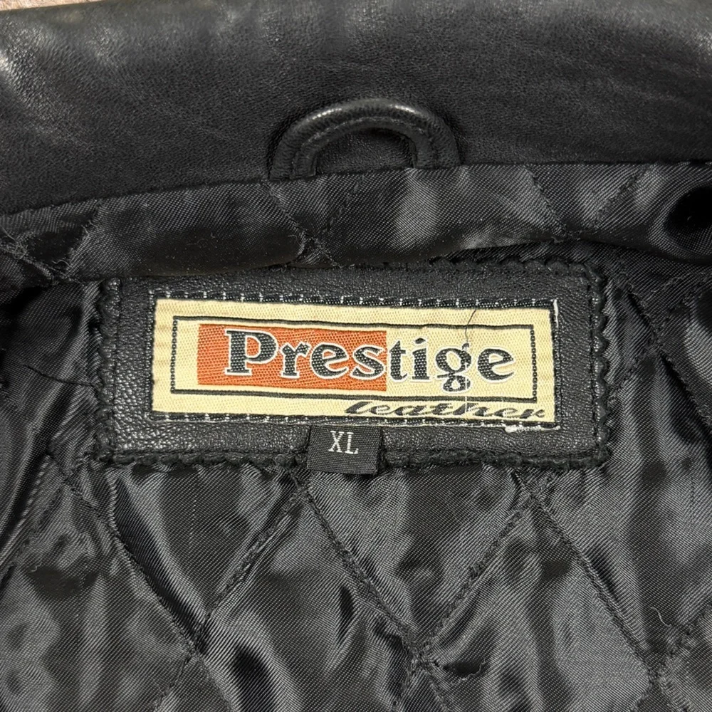 Vintage 90s‎ Prestige Black Soft Genuine Leather Full Zip Bomber Jacket Men’s XL